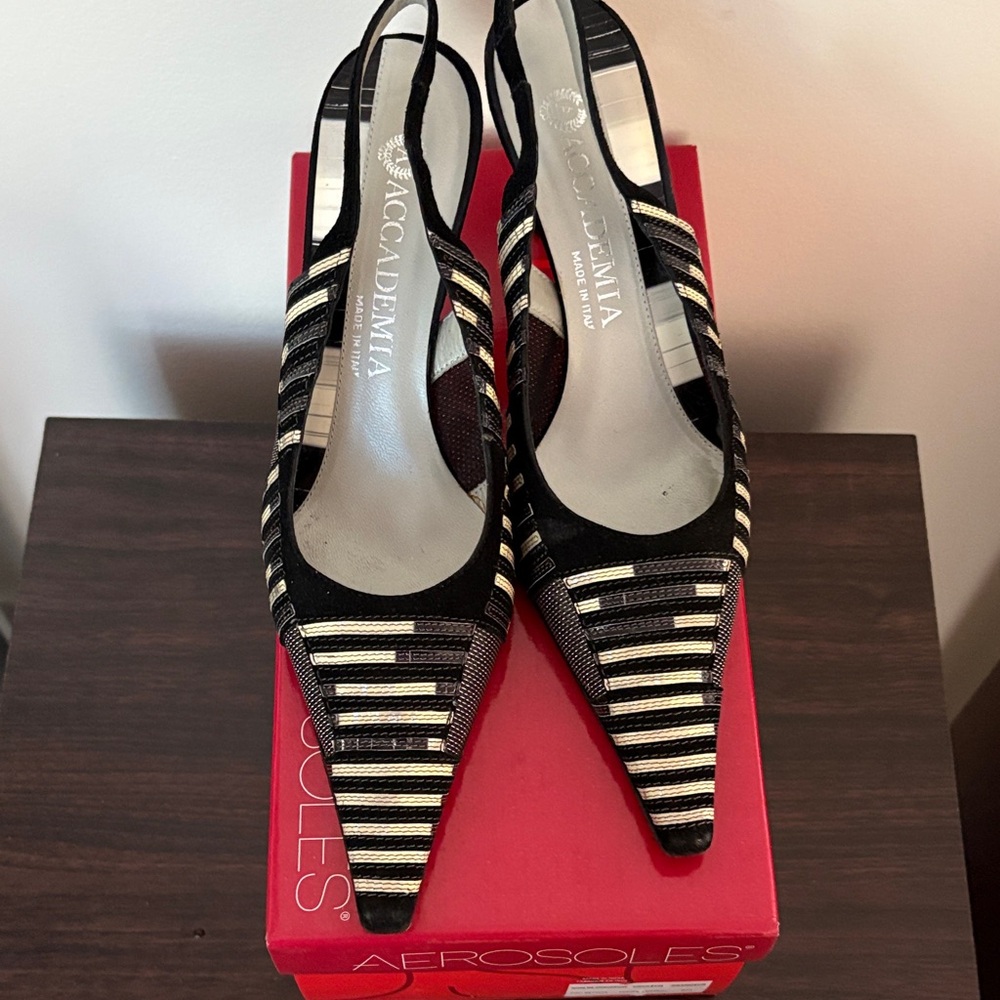 Black and Cream Striped Heels
